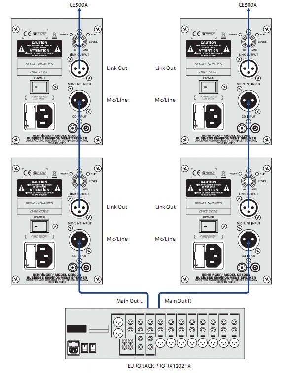 CE500A-BK - схема подключения в линию