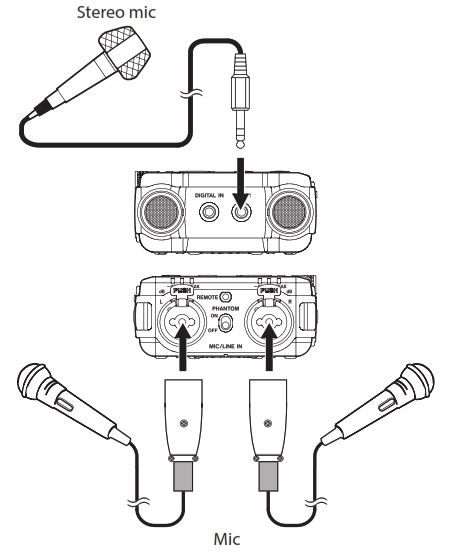 Схема подключения микрофонов TASCAM DR-100MKIII