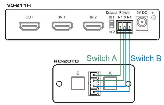 Схема подключения KRAMER RC-20TB (B) к VS-211H