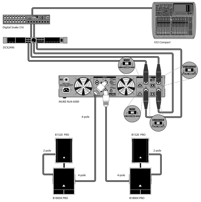 Схемы подключения усилителя NU4-6000