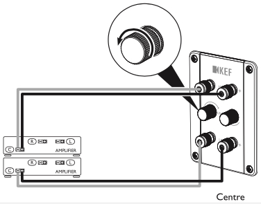Схема подключения центрального канала KEF R2c Walnut be-amp