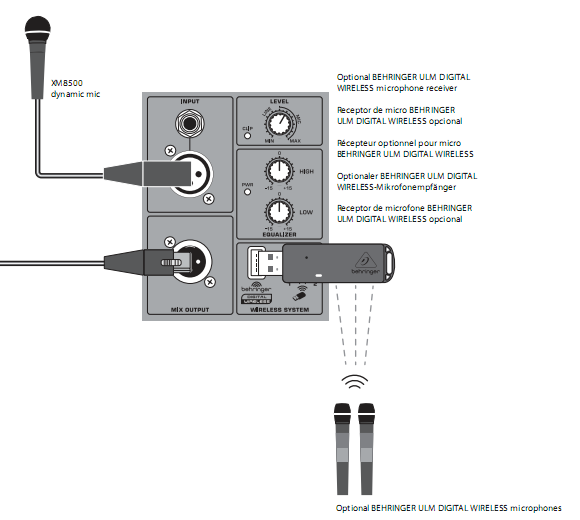 B110D - схема подключения микрофонов