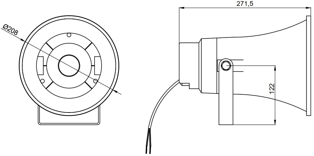 Габаритные размеры рупорного громкоговорителя AUDAC CHA215