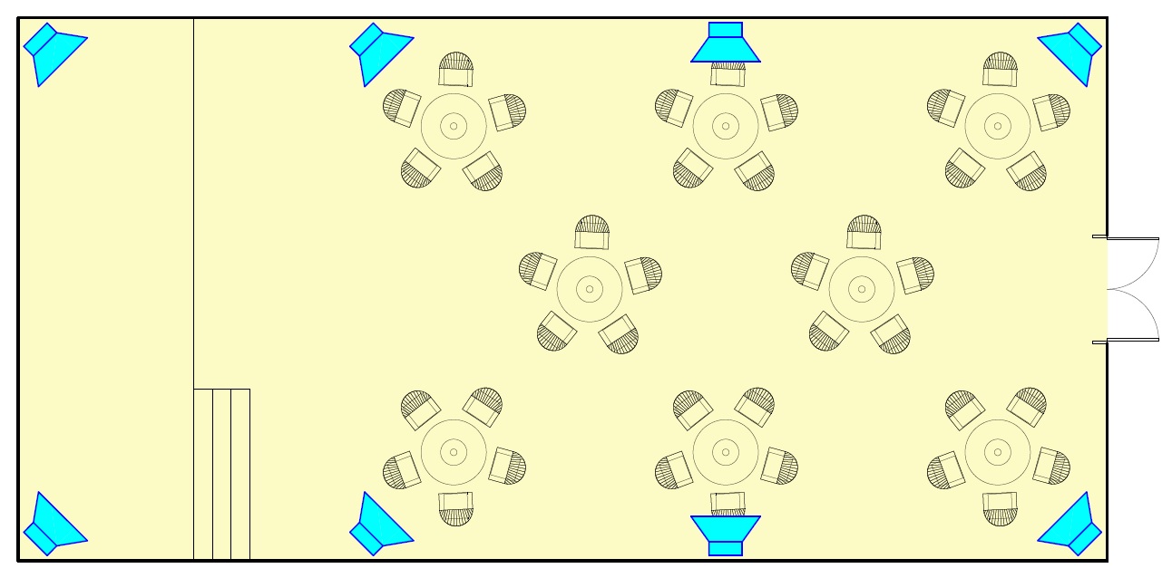 План размещения акустических систем в зале ресторана