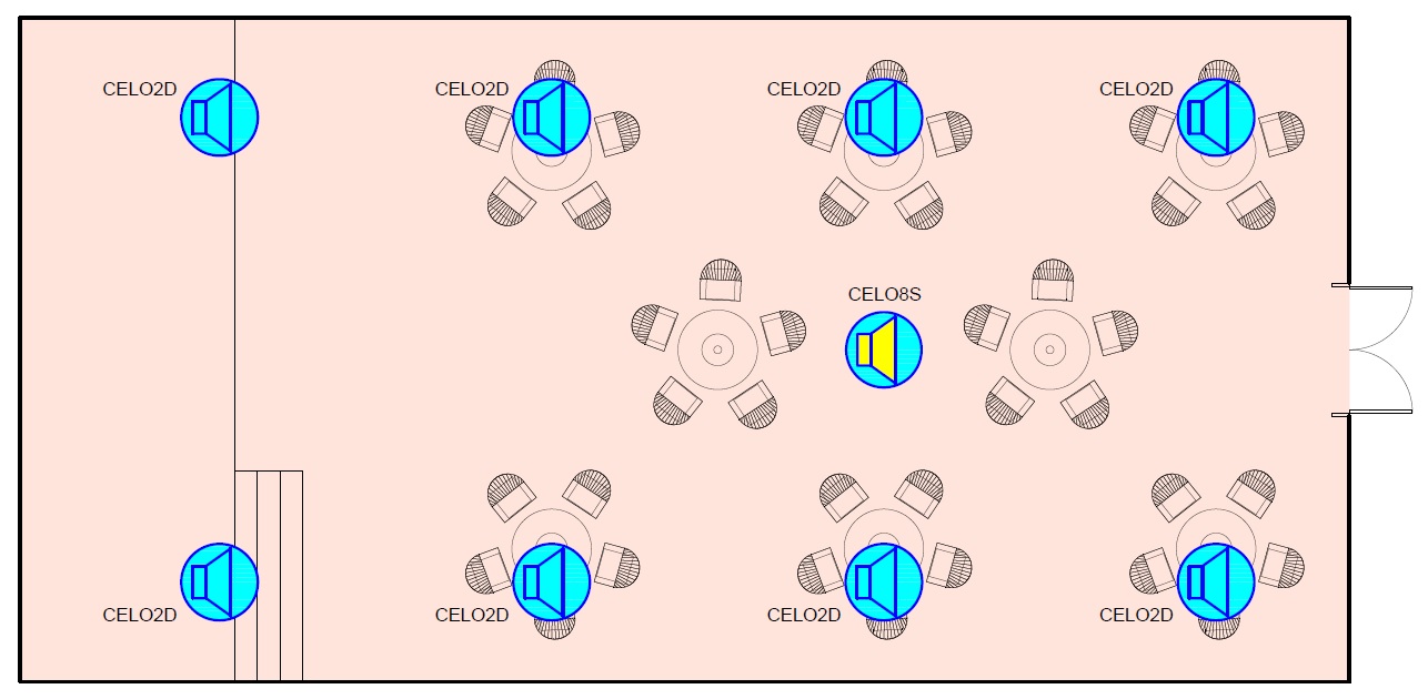 Расстановка потолочных АС в ресторане