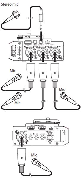 Схема подключения микрофонов TASCAM DR-701D