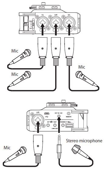 Схема подключения микрофонов TASCAM DR-70D