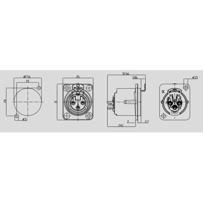 Панельный разъем XLR, гнездо C3FD-LX