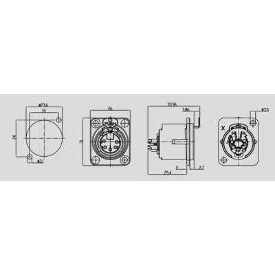 Панельный разъем XLR, гнездо C5FD-LX