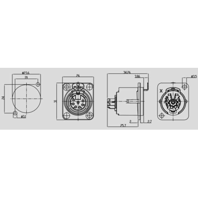 Панельный разъем XLR, гнездо C7FD-LX