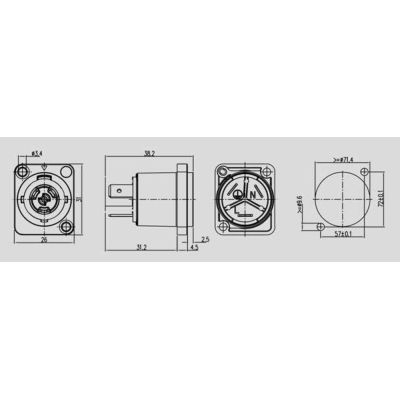 Панельный  разъем PowerCon, гнездо AC3FPX-TOP