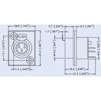 Панельный разъем мини-XLR, гнездо 92M-507(3P)