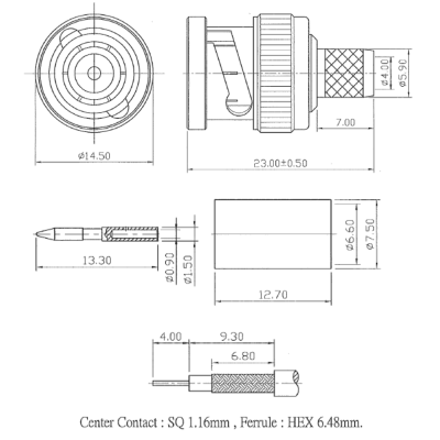 Кабельный разъём BNC, штекер 5031-UHD2/18G