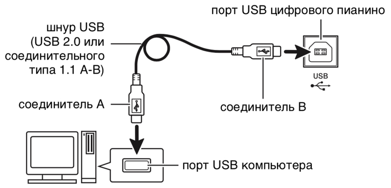 Схема подключения CASIO AP-270WE к компьютеру по USB